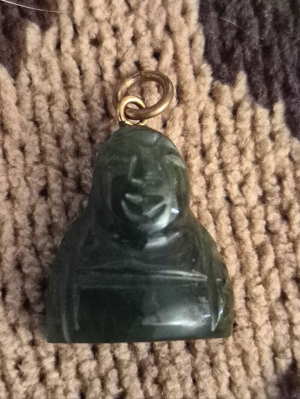 Vintage Carved Dark Green Jade Boho Spiritual Buddha Pendant 3/4 Mini Charm